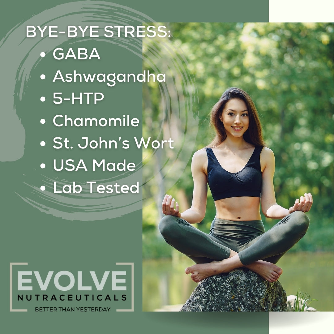 Bye-Bye Stress, GABA, Ashwagandha, Chamomile Flower, 5-HTP (5-Hydroxytryptophan), St. John's Wort
