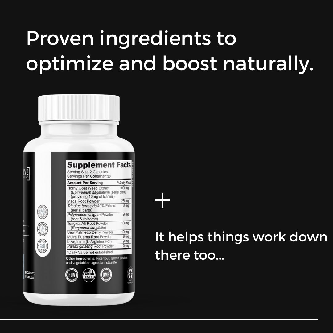 Alpha Male + Natural Hormone Supplement, Boost Energy and Sex Drive, Tribulus Terrestris, Horny Goat Weed, L-Arginine, Maca Root Powder