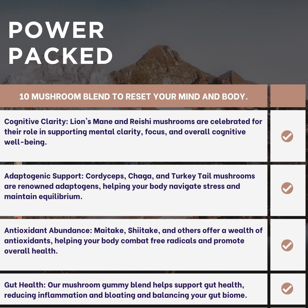 Vital Mushroom Complex Gummies, 10-Plex Mushroom, Antioxidant, Immune Fortifying, Gut-Health and Cognitive Clarity, Delicious Raspberry Flavor