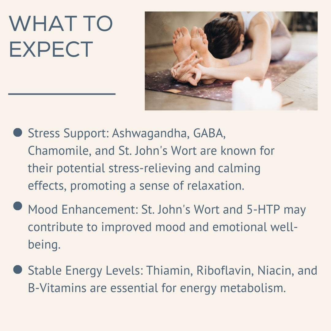 Bye-Bye Stress, GABA, Ashwagandha, Chamomile Flower, 5-HTP (5-Hydroxytryptophan), St. John's Wort
