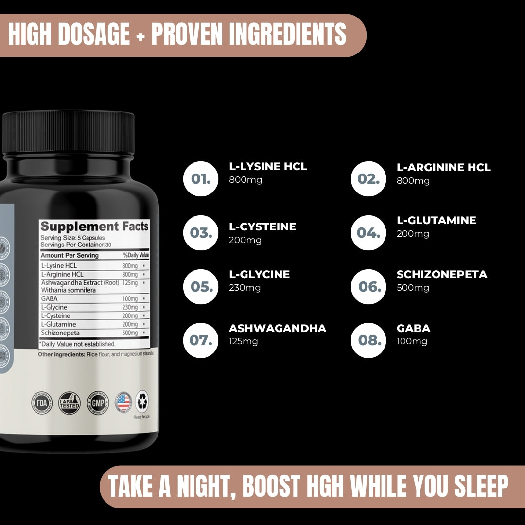 HGH Boost Anti-Aging, Rejuvenate Skin and Hair, Increase Stamina and Energy, L-Lysine HCL, L-Arginine HCL