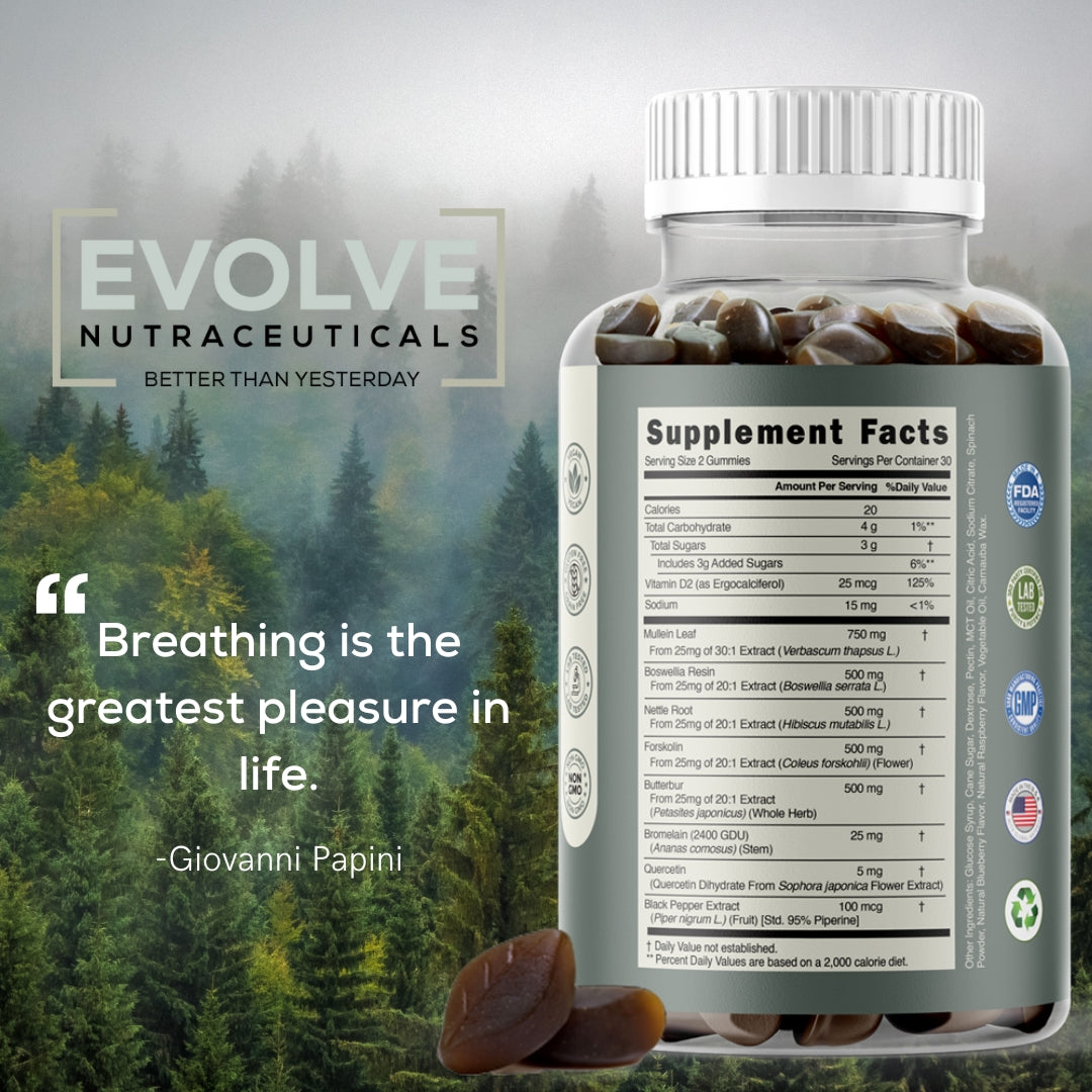 Breathe Easy Lung Gummies, Allergy Relief, Cold & Flu, Asthma, Cough Support, Mullein Leaf, Boswellia Resin, Nettle Root, Forskolin, Butterbur, Bromelain, Quercetin